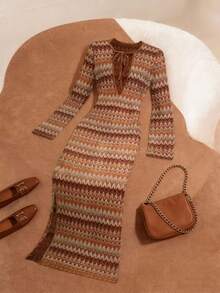 GlowEve Women's Mesh Crochet-Look Beach Vacation Dress - Coffee - View 1