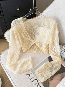 Airaco 女士休闲蕾丝扭结设计长袖上衣 - 彩色 - 查看 7