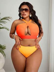 Slaydiva 2026 New Plus Size Ombre Two Pieces Bikini And Ruffle Cover-Up Skirt Set, Suitable For Summer Beach Vacation - Multicolor - View 3
