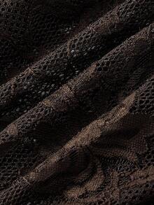 ROMWE Gothic Cross Decor Lace Halter Neck Top For Women - Coffee Brown - View 4