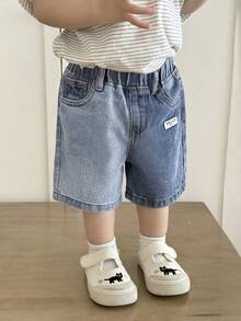 SHEIN Quần short denim màu xanh dương cho bé trai - Màu xanh lam - Xem 3