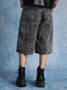 ROMWE MEN Casual Men's Black & Grey Washed Denim Shorts - Black - View 9