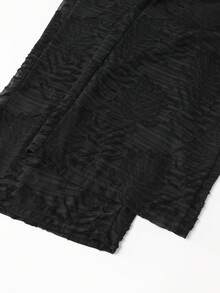 SHEIN PETITE CURVE Quần ống đứng dáng rộng, cạp chun, chất liệu jacquard mỏng nhẹ, dành cho nữ cỡ lớn và nhỏ nhắn, thích hợp mặc đi làm, công sở, mua sắm và mặc hàng ngày, trong mùa xuân/hè. - màu đen - Xem 3