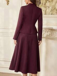 Vintamour 复古优雅女士两件套西装，褶裥纽扣西装外套带口袋，搭配半身裙，休闲通勤度假夏季女装，夏季服装，夏季度假装，春季女装，春季连衣裙，春季服装，春假装，情人节装，情人节连衣裙，优雅派对连衣裙，派对装，婚礼宾客女装，婚礼派对连衣裙，优雅女装，优雅长裙，优雅女装，红色女装 - 紫色 - 查看 6