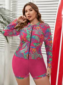 Swim SPRTY Plus Size Tropical Print Swimwear Set - Multicolor - View 5