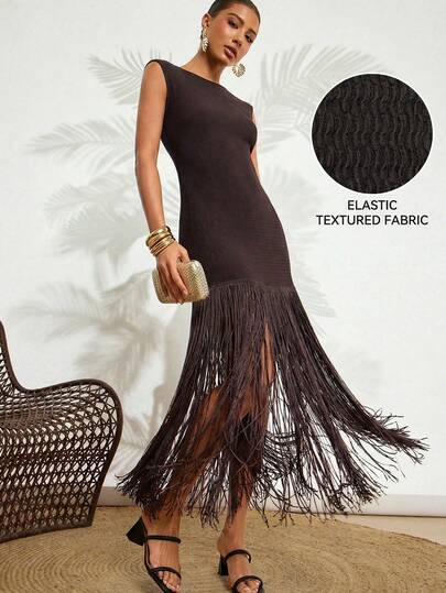 Amorya Women's Vacation Beach Fringe Hem Dress Reformation Country Concert Outfits For Women Nashville Outfits For Women Summer Outfits For Women Beach Outfits Women Elegant Dresses For Women Elegant Dresses For Party Casual Dresses For Women Holiday Outfits For Women Y2k Fringe Dress Brown Dress,Summer Dresses For Women