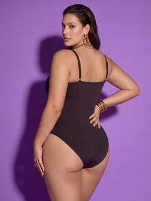 Shapewave Traje de baño de una pieza de unicolor talla grande - Café integral - Ver 2