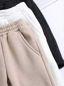 SHEIN 3 pares de pantalones cortos de punto de unicolor casuales para niñas preadolescentes - Albaricoque - Ver 3