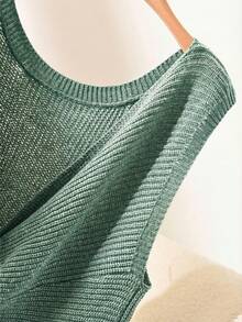 CosyJoli Plus Size Casual Twist Knot Sleeveless Knit Tank Top - Mint Green - View 5