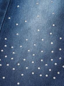 SHEIN Young Girls Shiny Rhinestone Jeans, Medium Wash Blue, Casual Street Style, Cute Minimalist Design, Irregular Elastic Waist, Basic Pockets, Straight Leg, Soft Cotton Denim, Suitable For Daily Wear, Commuting, Outing, Gathering, New Arrival Girls Jeans - Medium Wash - View 7