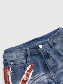ROMWE Grunge Punk 夏季音乐会节日装扮 Y2K 复古性感英国国旗印花低腰女式牛仔短裤 - 藍色 - 查看 4