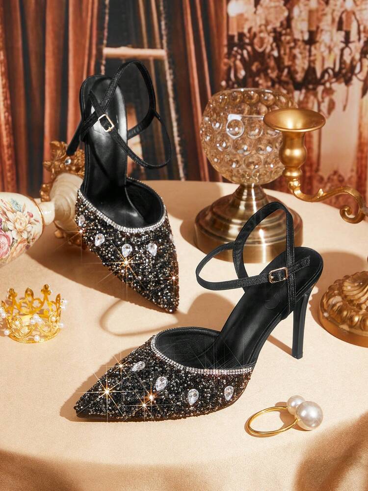 CUCCOO TILAWA Women's High-Heeled Shoes Fashion Closed Toe Pearl Decoration Pointed Stiletto Sandals Elegant, Essential For Going Out, Parties And Banquets Summer Shoes