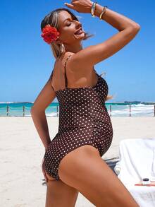 SHEIN 26SS 夏季海滩度假复古波点钢圈基础休闲孕妇连体泳衣 - 彩色 - 查看 11
