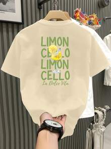 Claim Dot Men's Casual Fresh Green Lemon Print Fitted T-Shirt, Suitable For Daily Wear And Vacation - Apricot - View 1