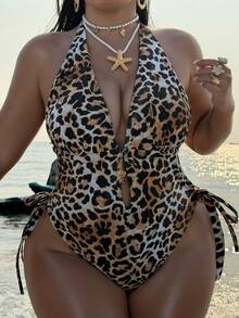 Swim SXY 2026 New Holiday Beach Vacation Sexy Animal Print Hollow-Out One-Piece Swimsuit, Suitable For Summer Beach Vacation, Plus Size - Multicolor - View 5