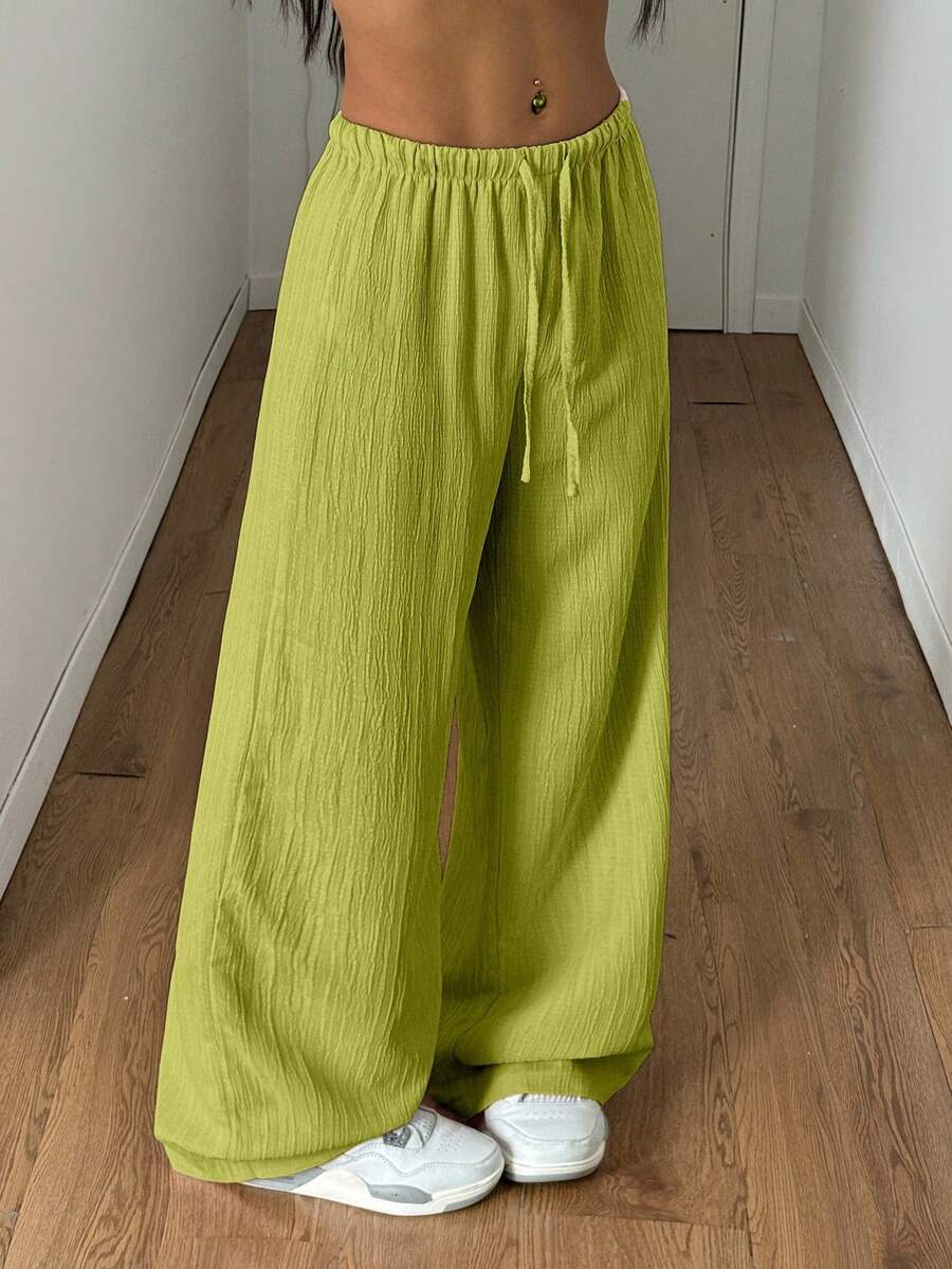 StreetHx Petite Women's Summer Textured Straight Leg Pants - Green - View 1