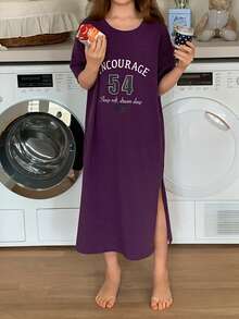 Dazy Kids 时尚修身T恤裙，适合大龄女孩的休闲家居服 - 紫色 - 查看 8