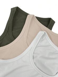 SHEIN ChicEase 女士纯色褶皱休闲百搭日常上衣 - 彩色 - 查看 3