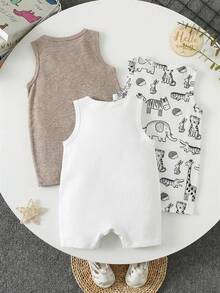 SHEIN 3pcs/Set Baby Unisex Solid Color Soft Knit Sleeveless Romper Set - Multicolor - View 2