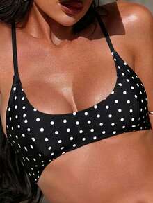 Swim SXY 2026 Spring/Summer Signature Pattern Sexy Thong Bikini, Side Cross Hollow Design One-Piece Swimsuit For Women Bathing Suits For Women Polka Dot Polka Dot Swimsuit Womens Swimwear Polka Dot Polka Dot Bikini Set 2 Piece Bathing Suit - Black and White - View 5