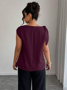 Elenzga Áo sơ mi không tay màu be chất liệu lanh pha cotton, có dây buộc vai: Thích hợp cho kỳ nghỉ, phong cách đường phố, phù hợp cho công sở - Áo cỡ lớn cho mùa xuân và hè. - Màu Đỏ Sâu - Xem 2