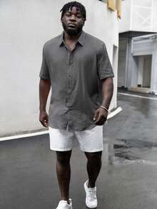 EASEVO Woven Casual Short Sleeve Shirt (Plus Size) - Grey - View 6