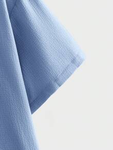 EASEVO Plus Size Men's Casual Solid Color Short Sleeve Shirt, Summer - Blue - View 9