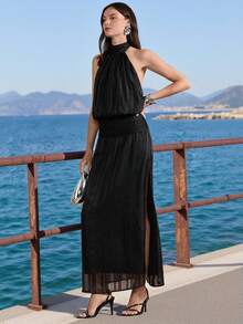 Briarwyn 新款女士纯色露背吊带长款休闲连衣裙，黑色长款连衣裙，网纱长款连衣裙，百褶连衣裙，吊带连衣裙，百褶裙套装，女士夏季服装，女士春季服装，夏季度假服装，情人节服装，圣帕特里克节服装，海滩度假服装，外出服装，情人节礼服，婚礼奢华晚礼服，女士休闲连衣裙，女士正式礼服，新款女士连衣裙，女士正式礼服 - 黑色 - 查看 5