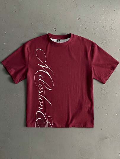 StoneGrade Camiseta casual de cuello redondo con estampado de letras para uso diario y versátil para hombres