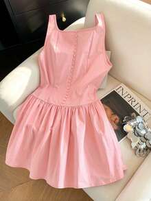 GlowEve CURVE Vestido sin mangas con tirantes finos, cintura ceñida estilizante, vestido casual de moda para vacaciones de verano en talla grande - Rosa - Ver 4