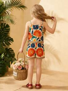 Bộ áo hai dây in hoa và quần short thường ngày cho bé gái tuổi teen. - trắng - Xem 2