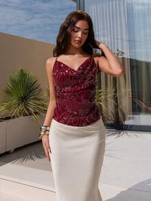 Bris Aura Áo hai dây sequin gợi cảm cho nữ, mùa hè - Màu Đỏ Sâu - Xem 1