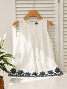CosyJoli Áo sơ mi nữ kiểu dáng thường ngày, áo sơ mi ôm dáng thêu họa tiết mùa xuân/hè, áo vest trắng không tay. - trắng - Xem 4