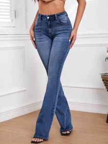 SHEIN Tall 喇叭裤牛仔裤 - 中等水洗藍 - 查看 4