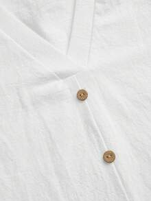 SHEIN LUNE Women's Casual Minimalist 100% Cotton Shirt, Suitable For Summer Wear - White - View 5