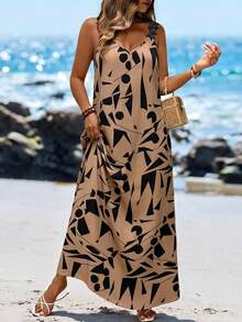 Linhara CURVE Vestido de estilo francés de unicolor con adorno de encaje para mujer de talla grande - Marrón - Ver 1
