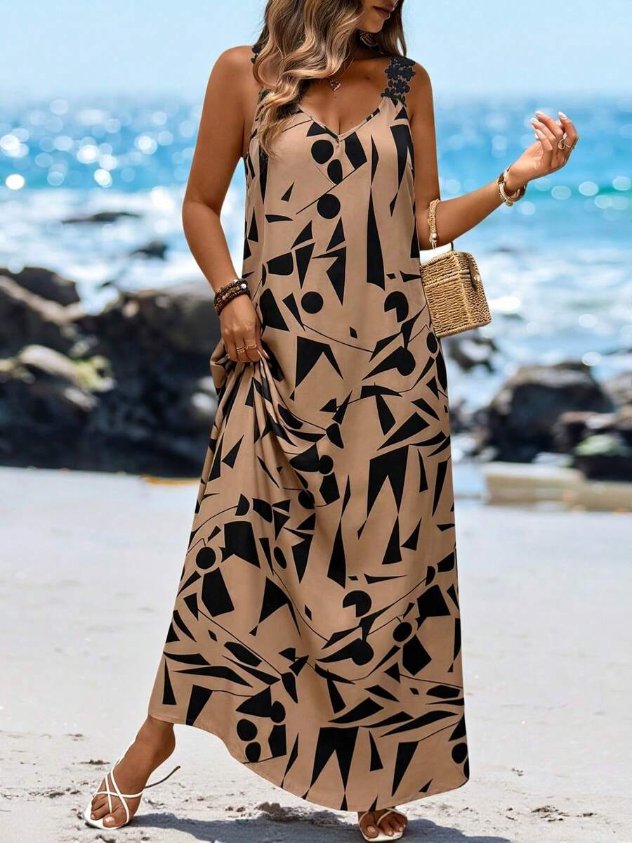 Linhara CURVE Vestido de estilo francés de unicolor con adorno de encaje para mujer de talla grande - Marrón - Ver 1