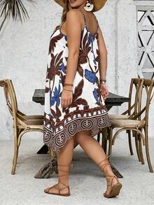 SHEIN LUNE Đầm slip dáng rộng in họa tiết cây cỏ dành cho nữ cỡ lớn, thích hợp cho kỳ nghỉ. - Nhiều màu - Xem 2