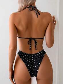 Swim Basics Conjunto de Bikini de 2 piezas con estampado de lunares para mujer, color negro y blanco, ropa informal para resort - Multicolor - Ver 2