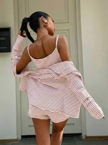 Muchica Light Pink Striped Knit 2 Pieces Set For Women - Baby Pink - View 2