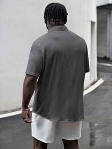 EASEVO Woven Casual Short Sleeve Shirt (Plus Size) - Grey - View 2