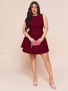SHEIN BAE Đầm satin màu hồng thanh lịch dành cho nữ cỡ lớn, kiểu dáng bất đối xứng, khoét vai, buộc dây phía sau, thích hợp cho tiệc tùng, sự kiện cocktail, dịp trang trọng, hẹn hò lãng mạn, đám cưới/phù dâu/tiệc cocktail/tiệc chiêu đãi/Ngày của Mẹ/Quà tặng Ngày của Mẹ, đầm tốt nghiệp, đầm sinh nhật cho nữ. - Màu Đỏ Sâu - Xem 6