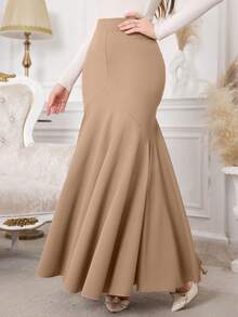 NOVVYNE Women's Solid Color Casual Versatile Date Night Mermaid Skirt - Khaki - View 4