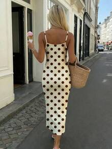 SHEIN EZwear 休闲简约度假风多巴胺色波点紧身吊带长裙，适合夏季、度假、波点印花连衣裙、波点、圆点、杜卡迪圆点、夏季连衣裙，适合日常通勤、约会、派对、秋冬夏季、圣诞节、新年、感恩节、派对、婚礼、海滩、毕业典礼、时尚、优雅、休闲、外出、约会、预订、通勤、闪亮、情人节、优雅、度假、休闲、Y2K、外出、毕业典礼等场合。 - 彩色 - 查看 2