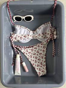 Swim Vcay 女士泳装两件套，性感优雅甜美挂脖系带比基尼，夏季沙滩装 - 彩色 - 查看 2