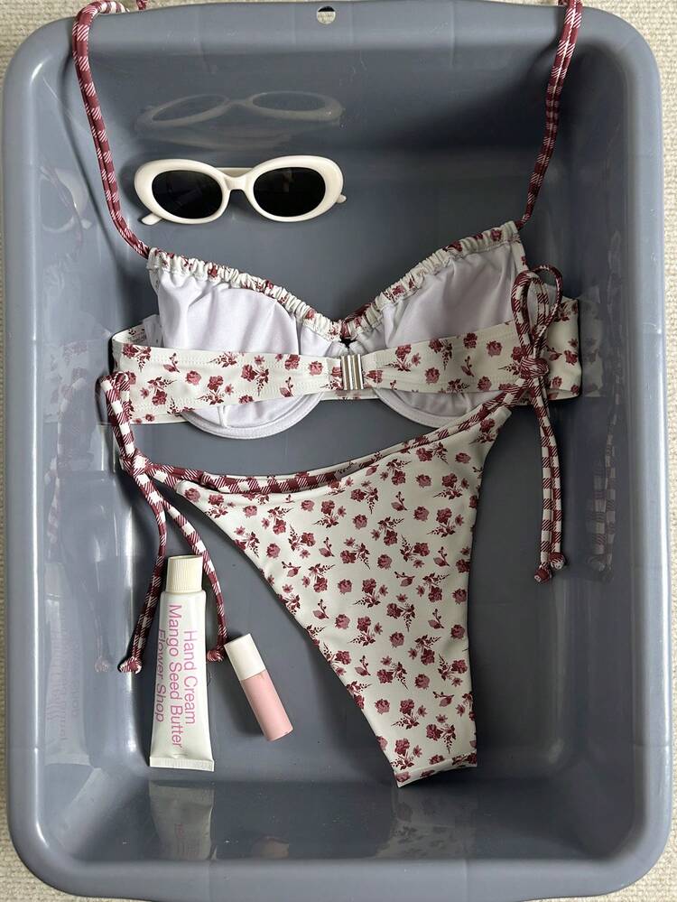 Swim Vcay Women's Swimwear 2 Pieces Set, Sexy Elegant Sweet Halter Tie Bikini, Beach Outfit For Summer - Multicolor - View 2