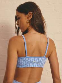 SHEIN Aralina-E 2 Pieces Set Leisurewear Seamless Pattern Intarsia Active Spring Summer Exercise Vacation Beach Binding Detail Crop Strappy Bike Short Two Pieces Set Chocolate - Blue - View 9