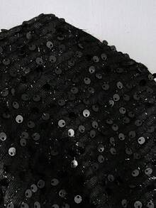 SHEIN Belle Đầm maxi cỡ lớn màu trơn, cổ bất đối xứng, đính sequin, ngắn trước, dài sau, không tay dành cho nữ. - màu đen - Xem 6