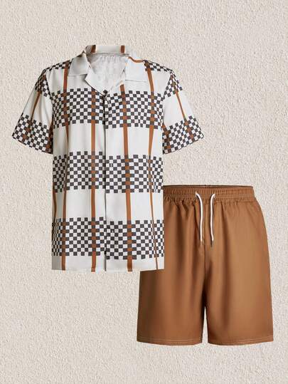 Mercer Haus 男士沙滩度假风短袖衬衫和休闲短裤套装，适合夏季穿着