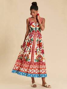 Travachic 女士休闲椰树印花长裙，适合派对和外出穿着 - 彩色 - 查看 6